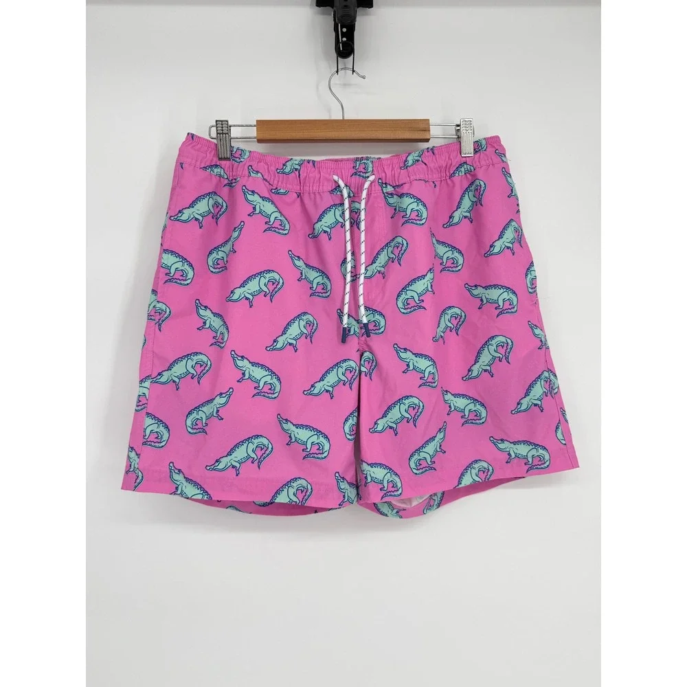 Member's Mark Mens Resort Swim Trunks Pink Alligator Print Sz L‎